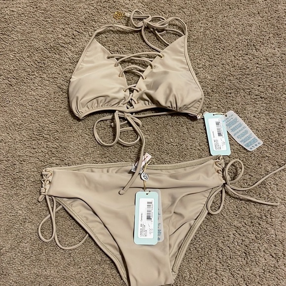 NWT luli fama 2pc la corredera cemento tan Sz S/M - Picture 2 of 5